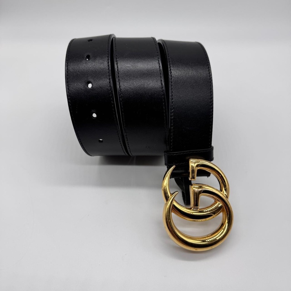 Gucci Authentic GG Marmont Wide Leather Black Belt 85 Preowned